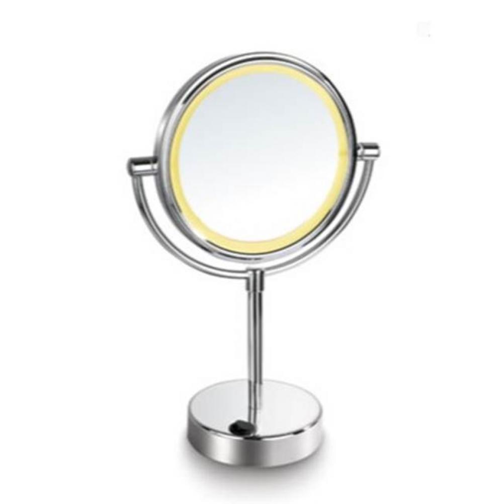 Lighted Table Makeup Mirror 7''Round Battery Operated- Polished Chrome