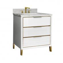 Icera V-5030.114 - Muse Vanity Cabinet 30-in, Matte White with Satin Brass
