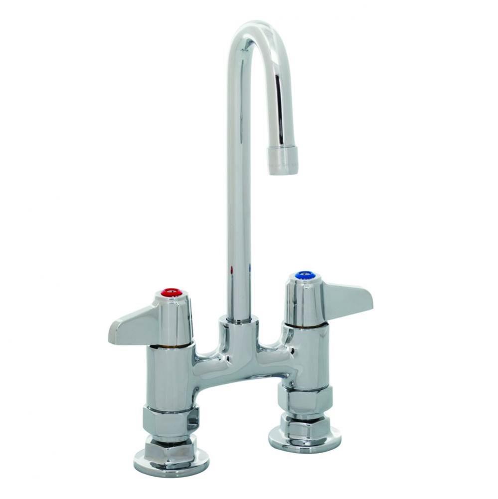 Equip 4'' Deck Mount Base Faucet, 3'' Rigid Gooseneck, Lever Handles, Supply N