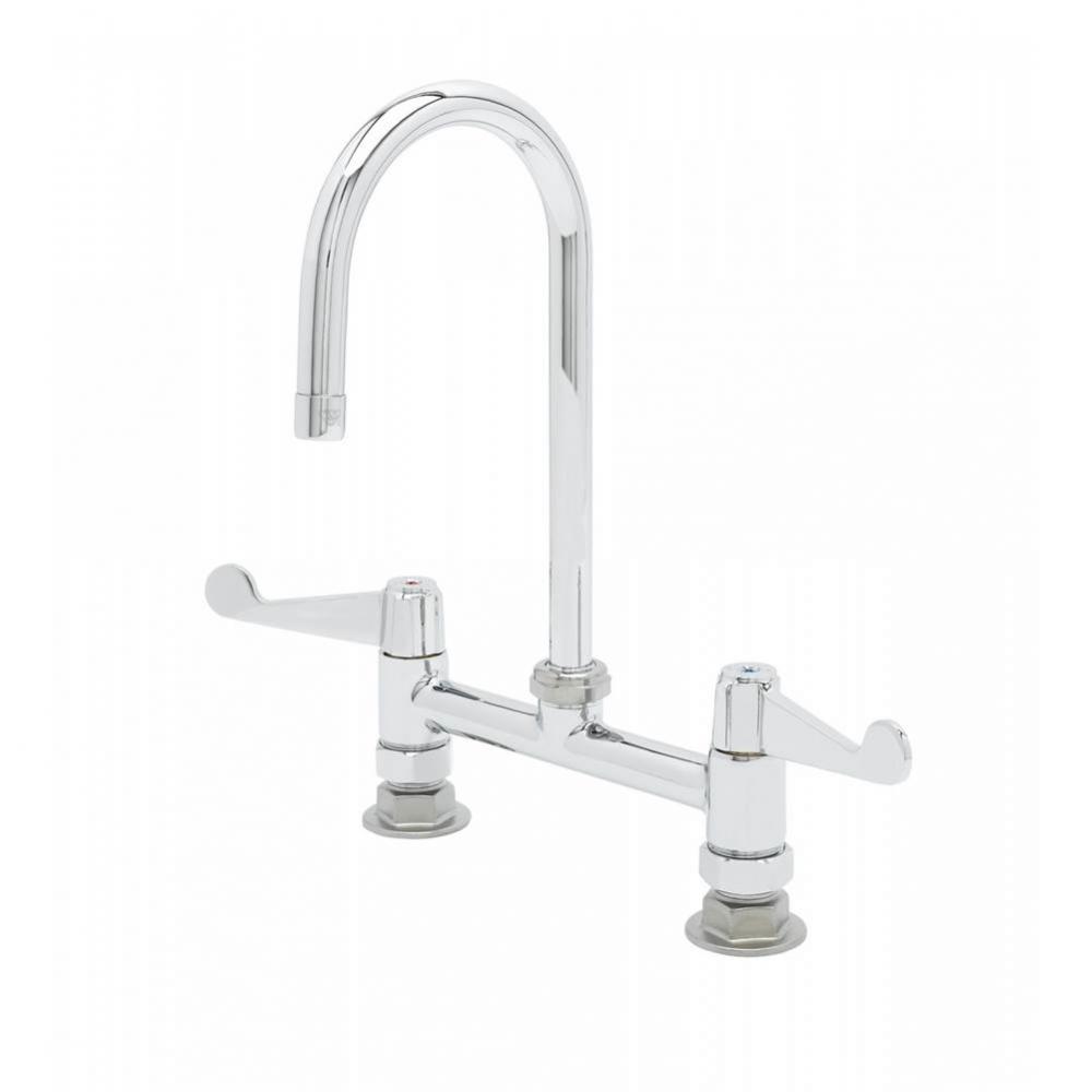 8'' Deck Mount Faucet, 5-1/2'' Swivel Gooseneck, 4'' Wrist Handles,