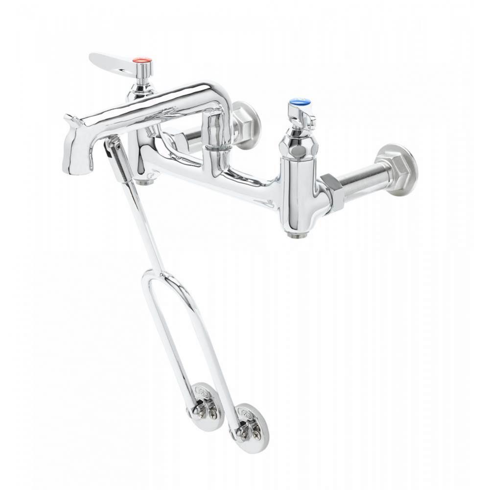 Service Sink Faucet, Wall Mount, 8'' Centers, Built-In Stops, Wall Brace, Polished Chrom