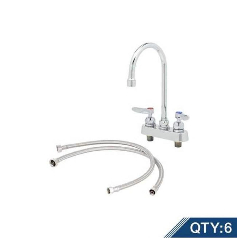 Master Pack (6) B-1141-CR-KIT-M6, Workboard Faucet, 4'' Deck Mount, Ceramas, Swivel Goos