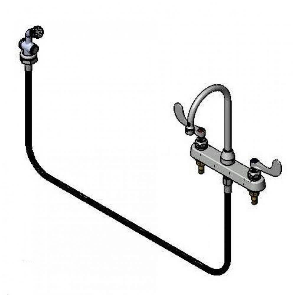 8'' Workboard Faucet, 133X Gooseneck, B-WH4 Handles, Side Spray w/ Rosespray Outlet