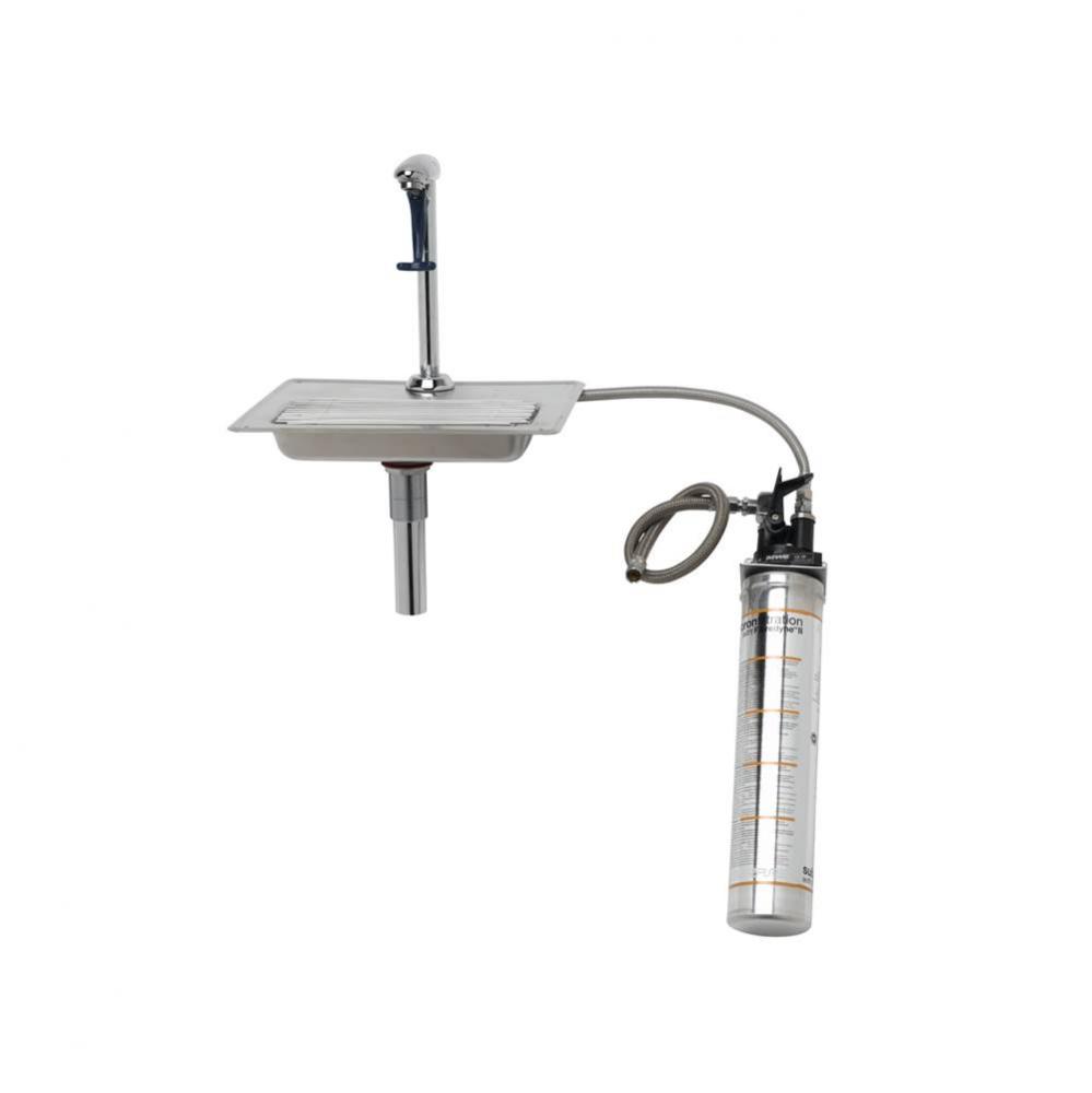 Water Station w/ 8'' Pedestal Type Glass Filler, Drip Pan, Drain & Water Filtration