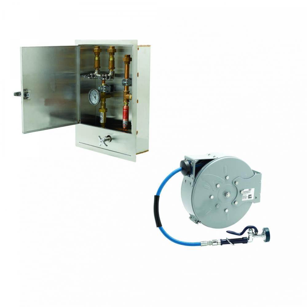 Hose Reel Assembly, 30' Closed Hose Reel, Cabinet w/ Control Valve & Temp Gauge (Non-Pota