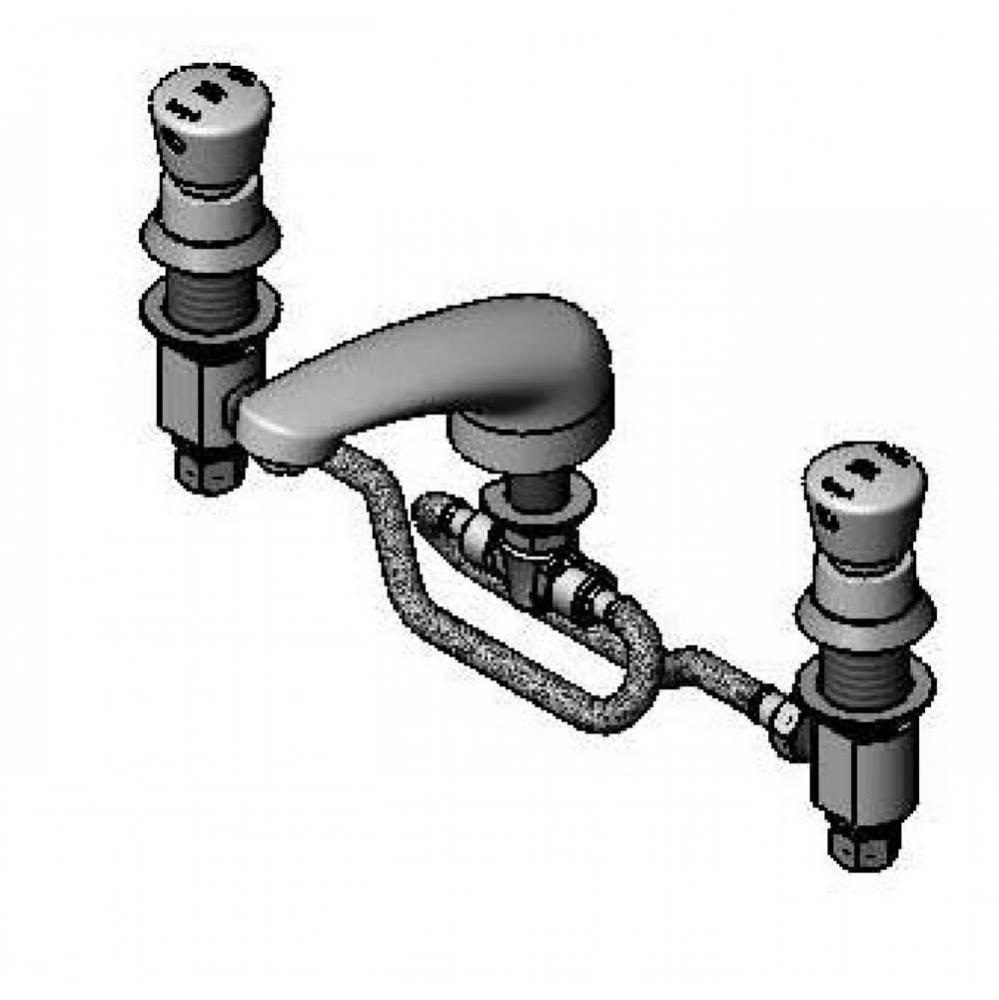 Lavatory Faucet, Push-Button Self-Closing, Flex Lines, 5'' Cast Spout