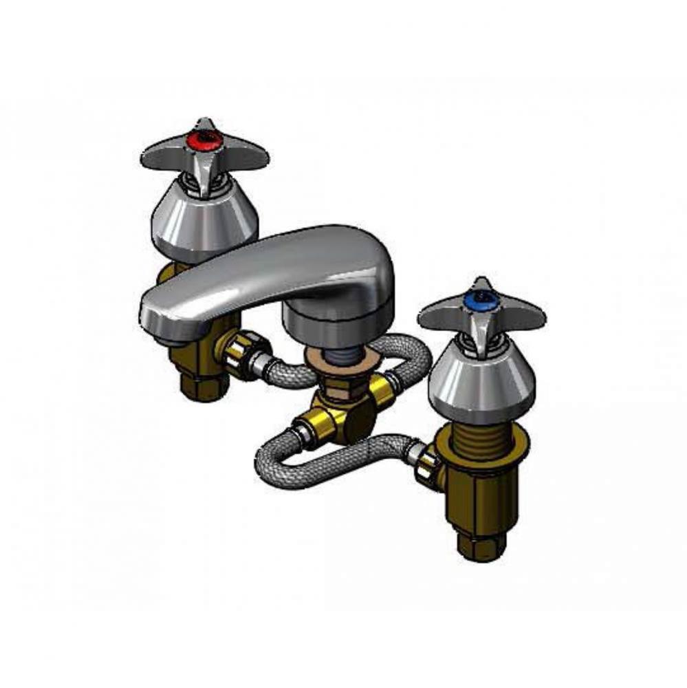 Lavatory Faucet, 8'' Centers, Flexible Supplies, Cast Spout, Aerator, Four-Arm Handles