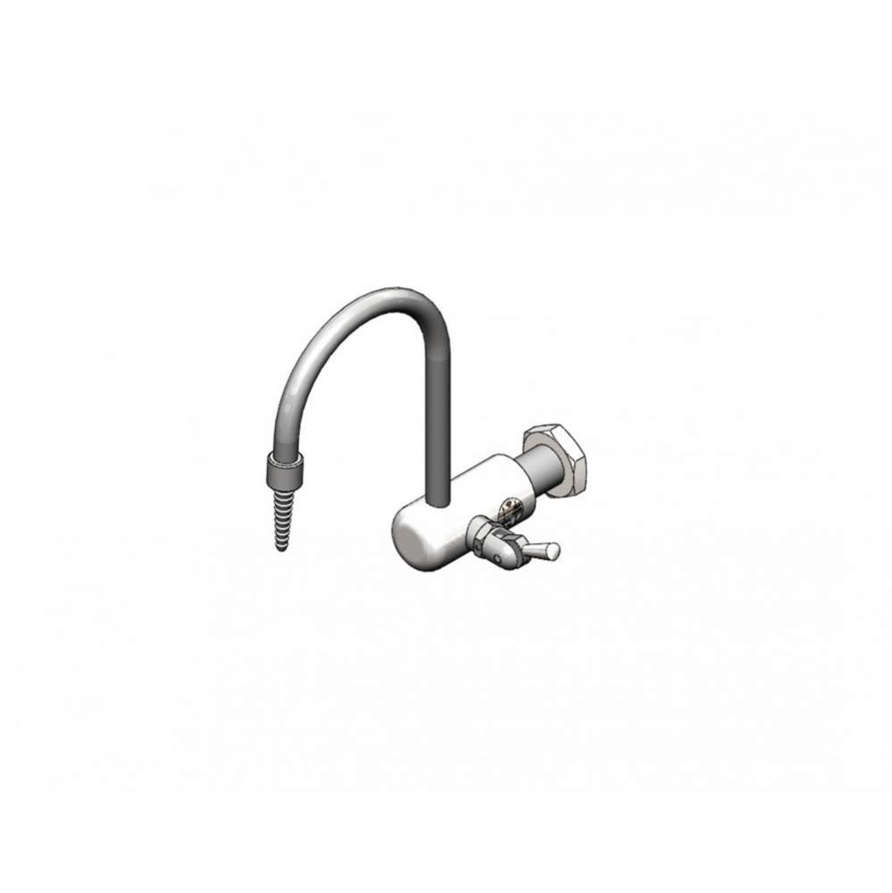 Lab Faucet, Wall Mount, Gray PVC, Rigid Gooseneck, Serrated Tip, 3/8'' NPT Female Inlet