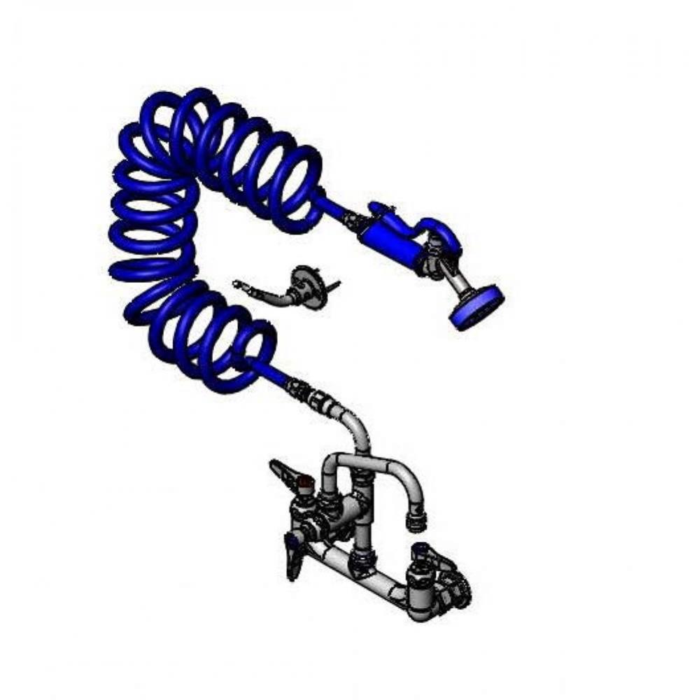 Pet Grooming Faucet, Wall 8'' Centers, Aluminum Spray Valve, Coiled Hose, 6''