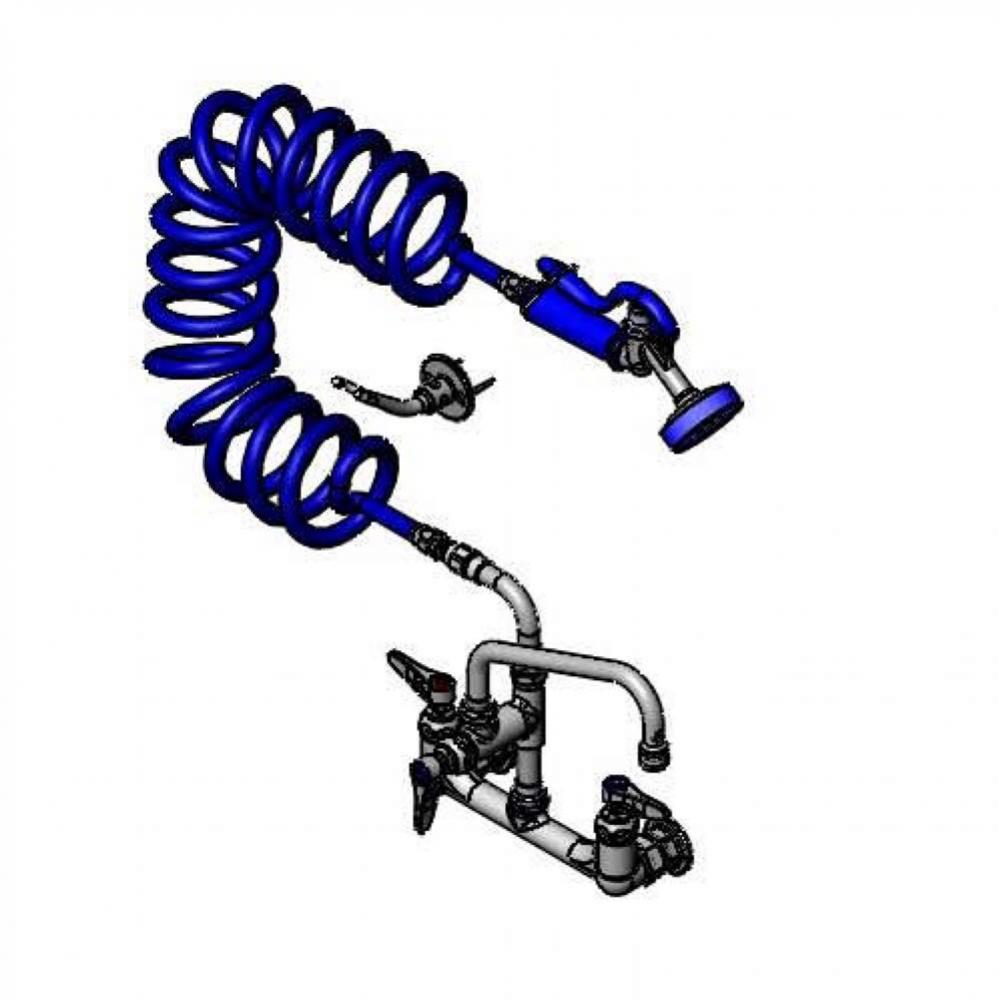 Pet Grooming Faucet, Wall 8'' Centers, Aluminum Spray Valve, Coiled Hose, 8''