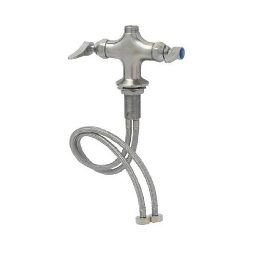 Stainless Steel Double Pantry Base Faucet, Swivel Outlet, Single Hole Base, Less Nozzle