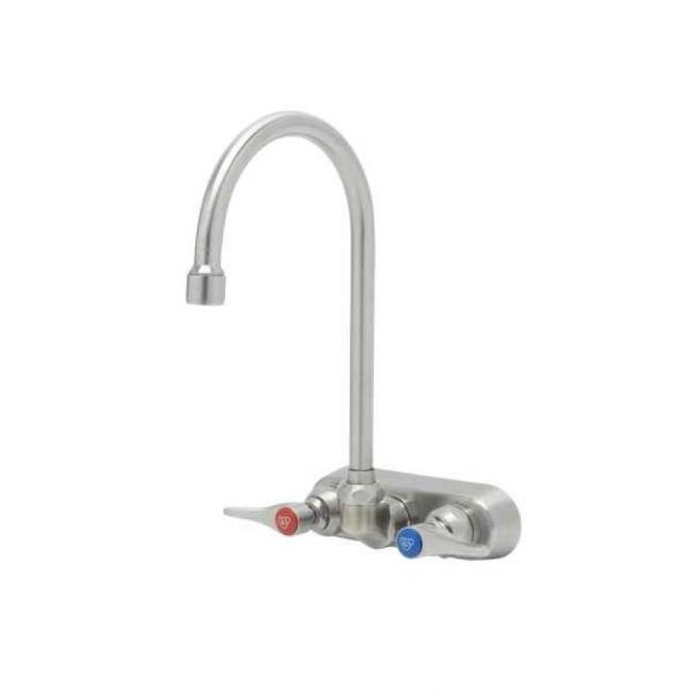 4'' Wall Mount Stainless Steel Workboard Faucet w/ Lever Handles, SS Swivel Gooseneck wi
