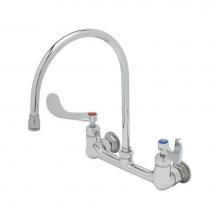 T&S Brass B-0230-135X-WH4 - 8'' Wall Mount Mixing Faucet, Eterna Cartridges, 4'' Wrist Action Handles &amp