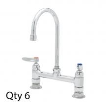 T&S Brass B-0320-M - Double Pantry Faucet, Deck Mount, 8'' Centers, Rigid Gooseneck, Lever Handles (Qty. 6)