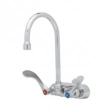 T&S Brass B-1146-04-CR-VF10 - Workboard Faucet, 4'' Wall Mount, Cerama Cartridges, 4'' Wrist-Action Handles,