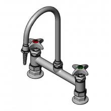 T&S Brass BL-5715-01 - Lab Mixing Faucet, 8'' Deck Mount, Swivel/Rigid Gooseneck, Serrated Tip, 4-Arm Handles