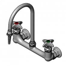 T&S Brass BL-5725-01 - Lab Mixing Faucet, 8'' Wall Mount, Rigid Gooseneck, Serrated Tip, 4-Arm Handles