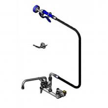 T&S Brass PB-8WSAN12PZJU - 8'' c/c Wall Mount Faucet, ADF, 12'' Swing Nozzle, EB-0072-H, EB-0107 Spray Va