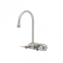 T&S Brass S-1146 - 4'' Wall Mount Stainless Steel Workboard Faucet w/ Lever Handles, SS Swivel Gooseneck wi
