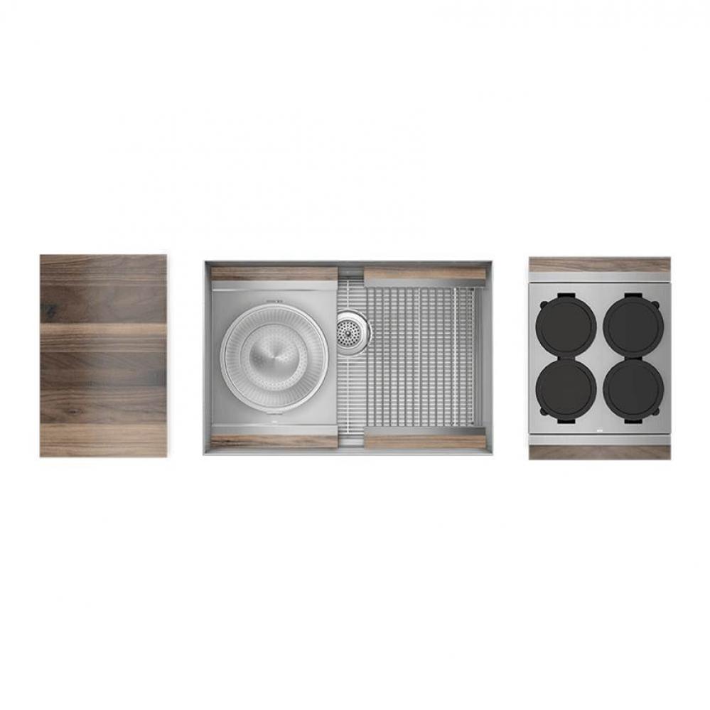 Smartstation Kit, Undermount Sink, Walnut Acc., Single 27X18X10