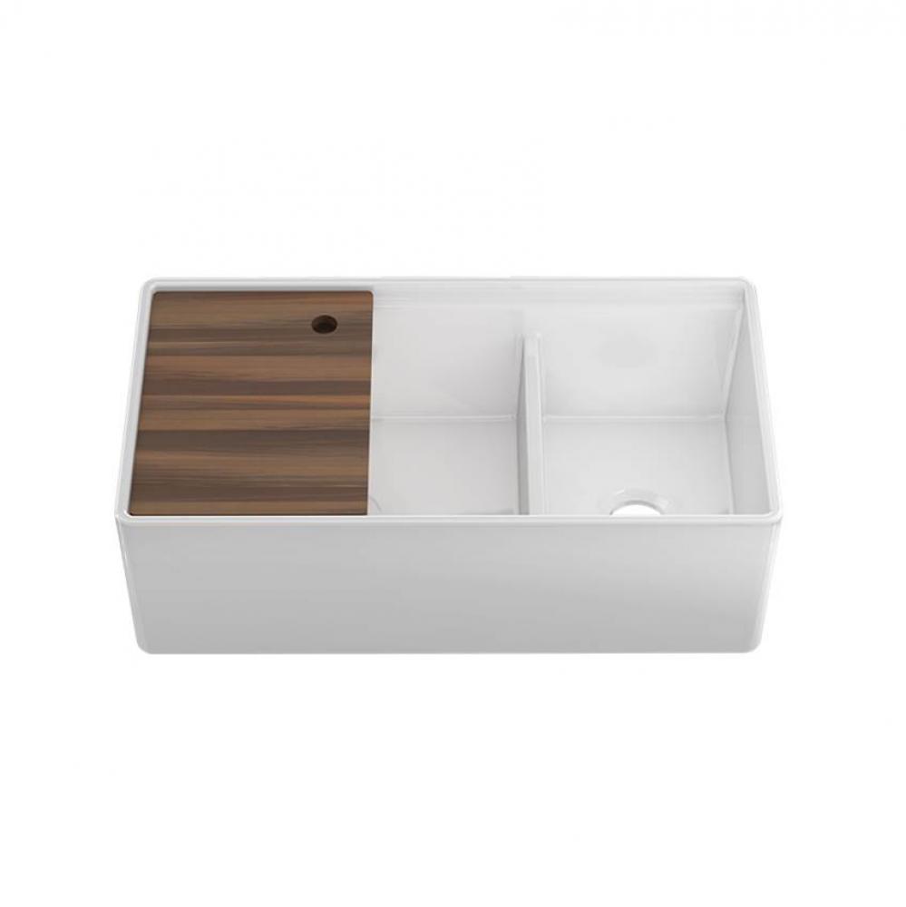 Fira Sink W/ Ledge Under., White, Double Unequal 36X19X11-1/2