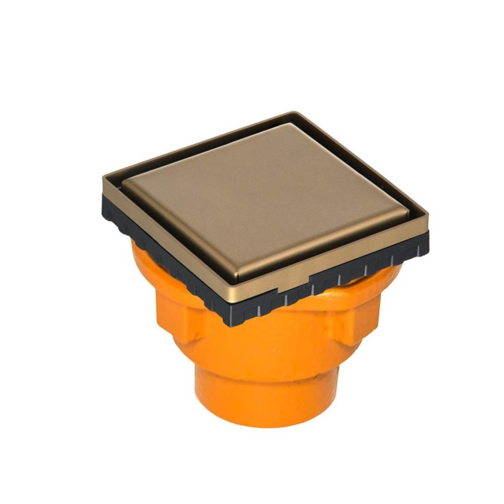 4'' x 4'' LSD 4 Solid Style Complete Kit in Satin Bronze with Cast Iron Drain