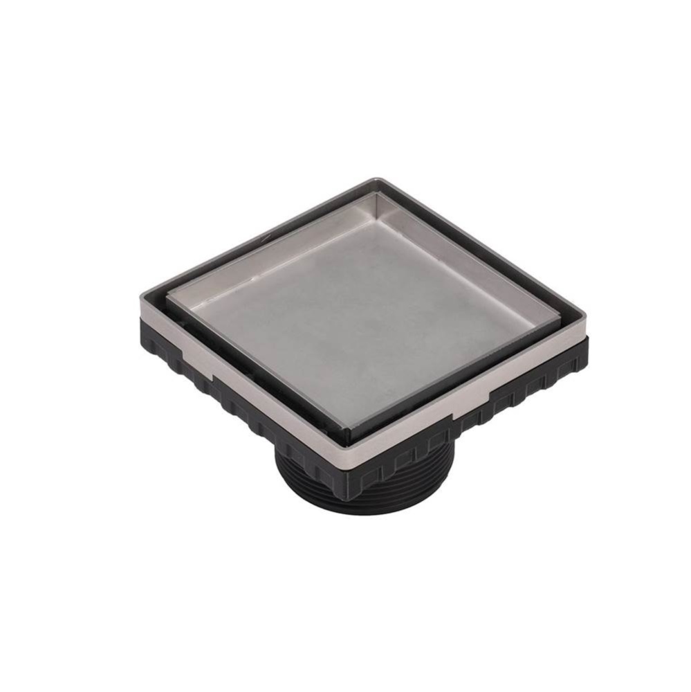 4''x4'' LT4 Tile Drain Strainer-2'' Throat in Satin Stainless