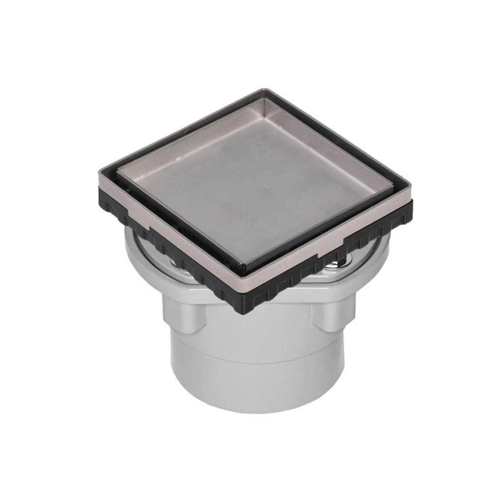 4'' x 4'' LTD 4 Tile Insert Complete Kit in Satin Stainless with PVC Drain Bod