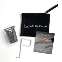Infinity Drain HMK-38-D - Hair Maintenance Kit. Includes maintenance guide, DKEY Lift-out key, and HB 32 Hair Basket.