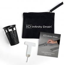 Infinity Drain HMK-C2B-W - Hair Maintenance Kit. Includes maintenance guide, WKEY Lift-out key, and HB 65B Hair Basket in bla