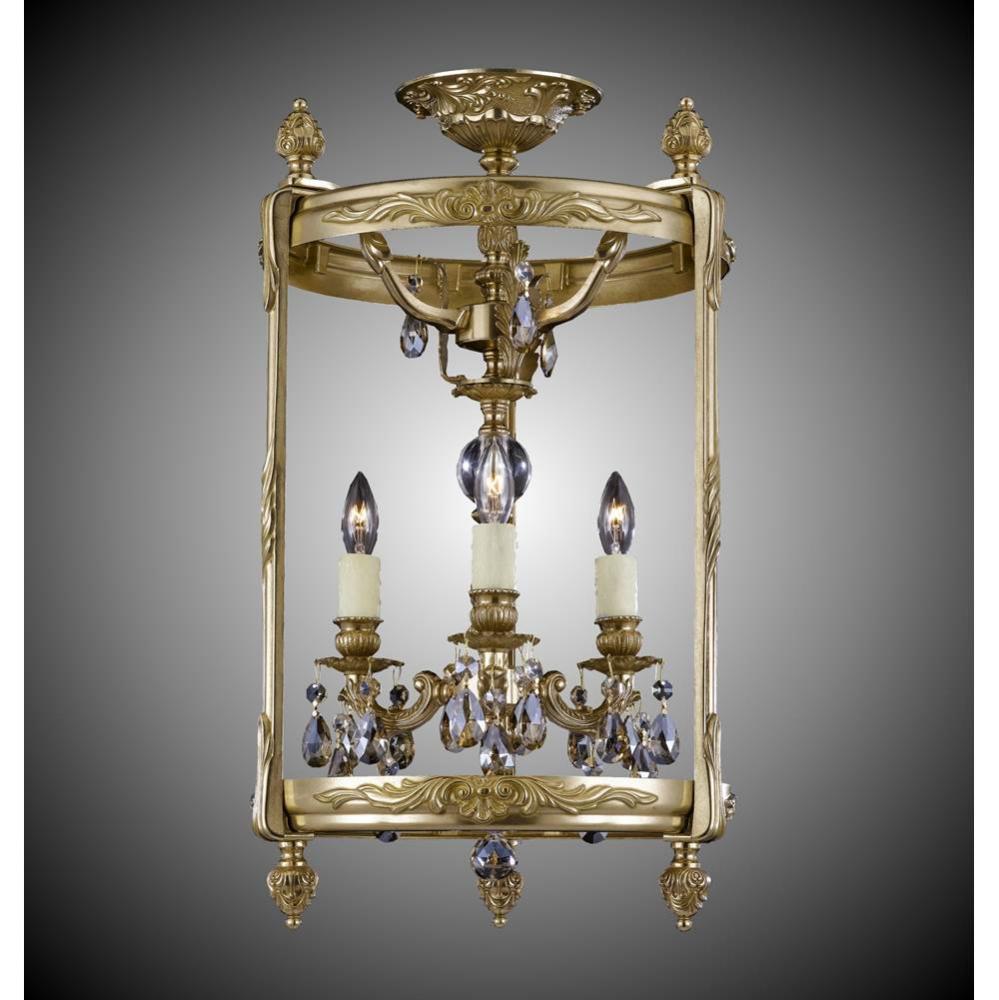 3 Light 13 inch Semi-Flush Lantern with Clear Curved glass and