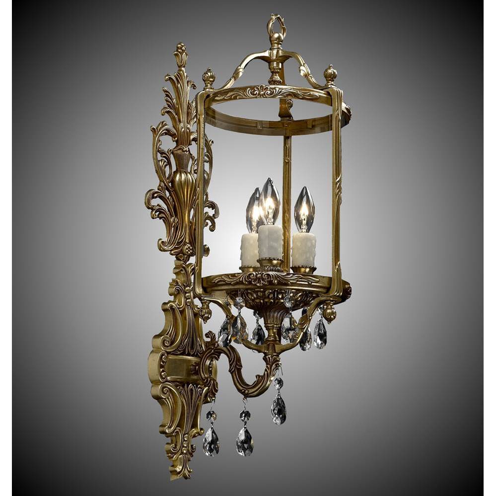 3 Light 8 inch Lantern Wall Sconce with Clear Curved glass and