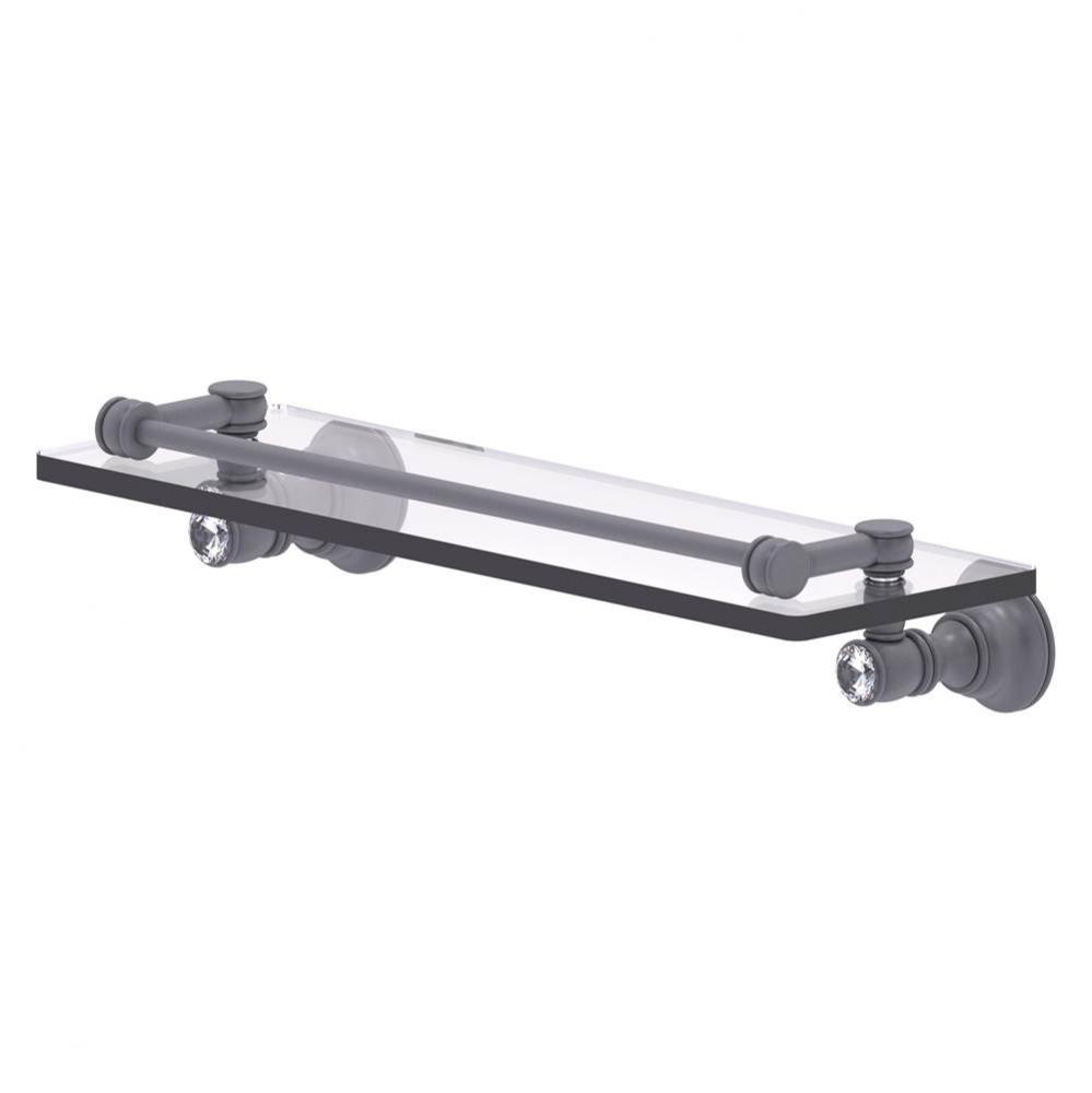 Carolina Crystal Collection 16 Inch Glass Shelf with Gallery Rail - Matte Gray