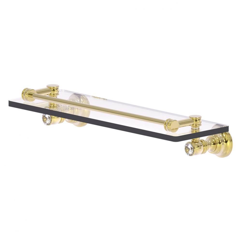 Carolina Crystal Collection 16 Inch Glass Shelf with Gallery Rail - Unlacquered Brass
