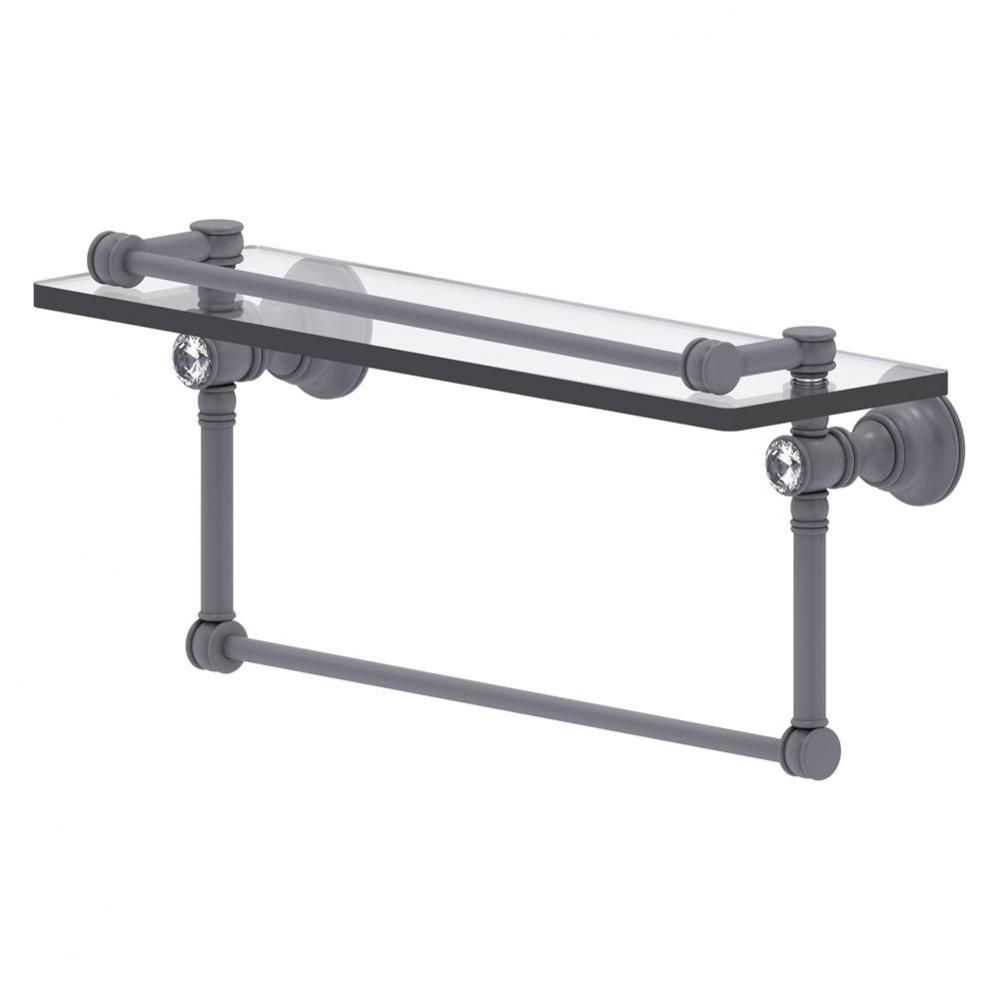 Carolina Crystal Collection 16 Inch Gallery Glass Shelf with Towel Bar - Matte Gray