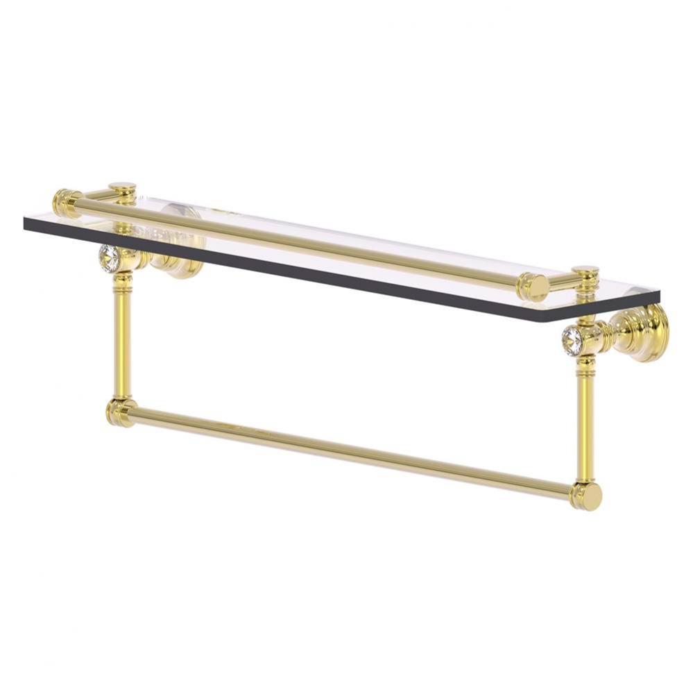 Carolina Crystal Collection 22 Inch Gallery Glass Shelf with Towel Bar - Unlacquered Brass