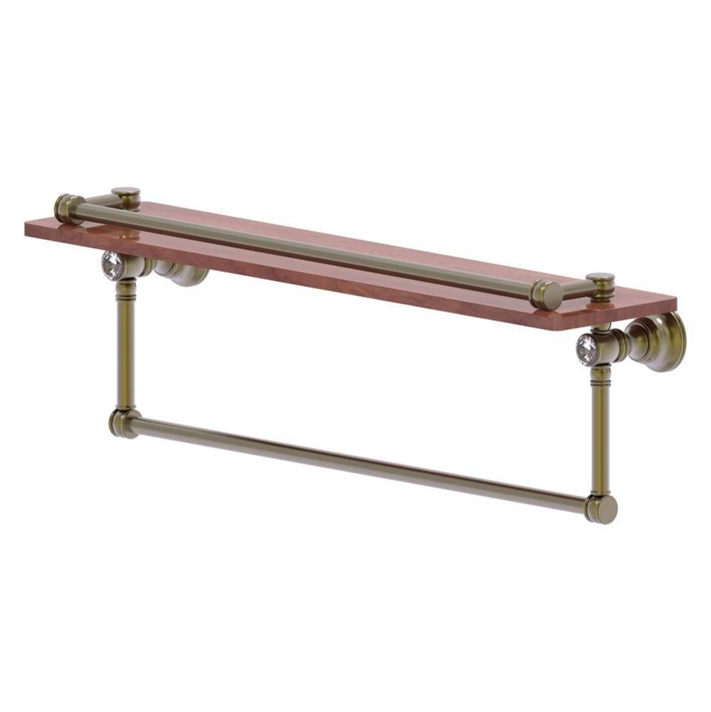 Carolina Crystal Collection 22 Inch Gallery Wood Shelf with Towel Bar - Antique Brass