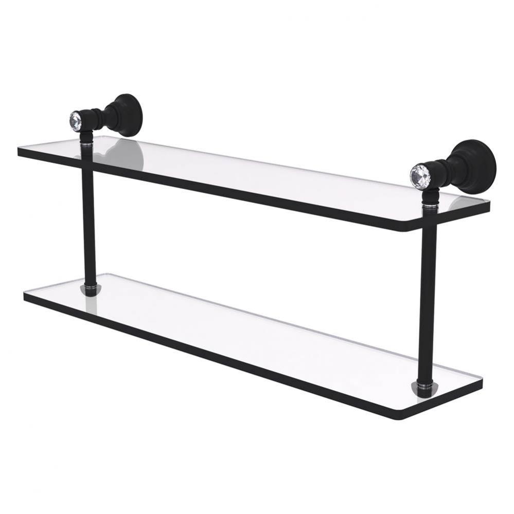 Carolina Crystal Collection 22 Inch Two Tiered Glass Shelf - Matte Black