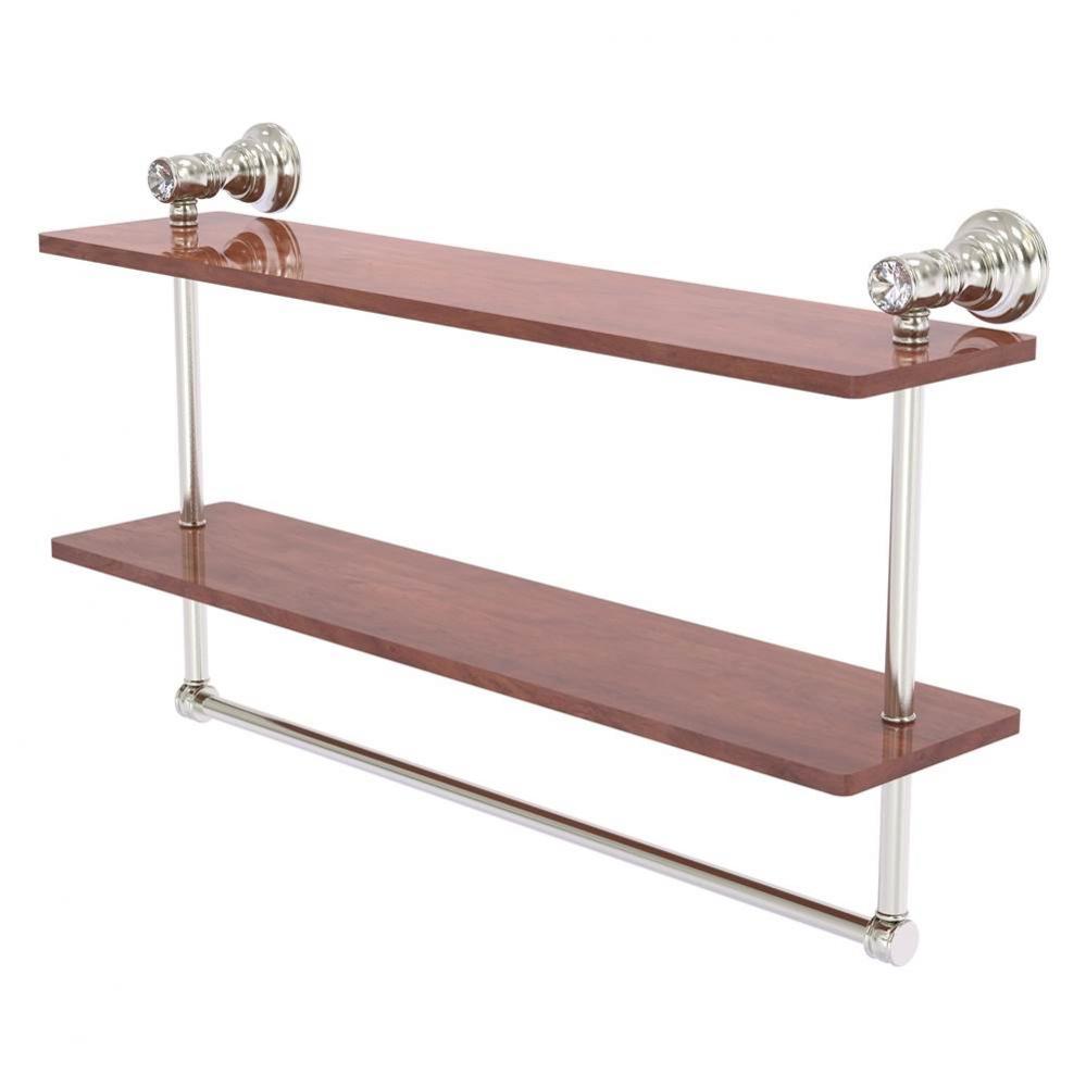 Carolina Crystal Collection 22 Inch Double Wood Vanity Shelf with Integrated Towel Bar - Satin Nic