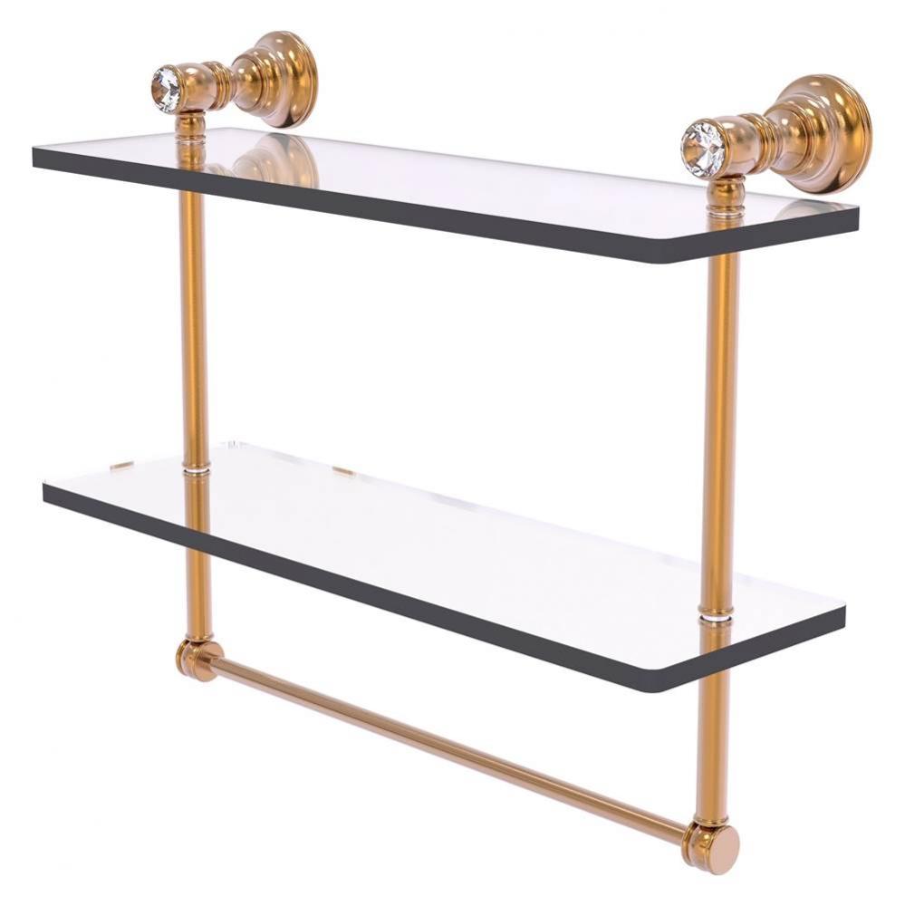 Carolina Crystal Collection 16 Inch Double Glass Shelf with Towel Bar - Brushed Bronze