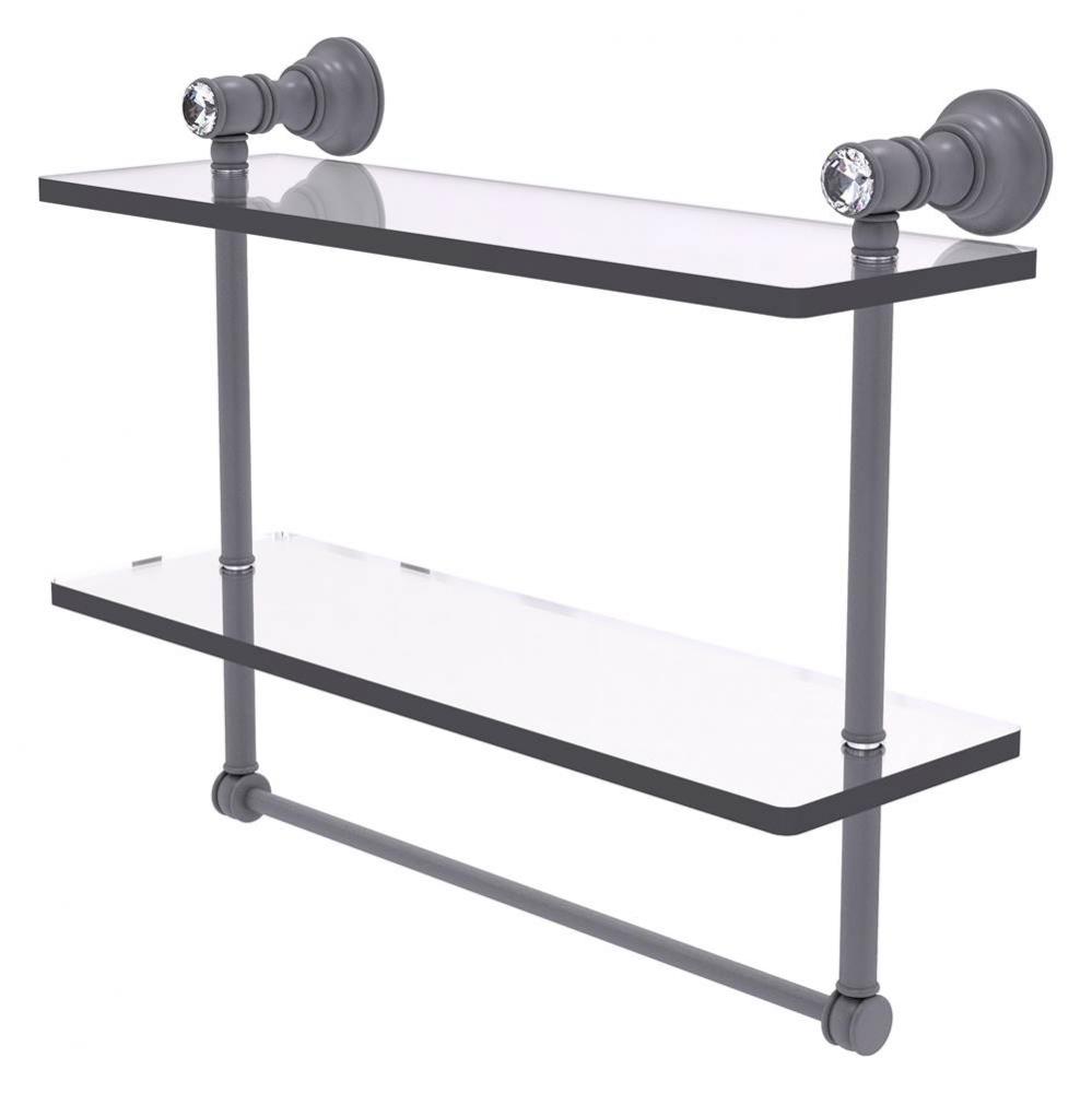 Carolina Crystal Collection 16 Inch Double Glass Shelf with Towel Bar - Matte Gray