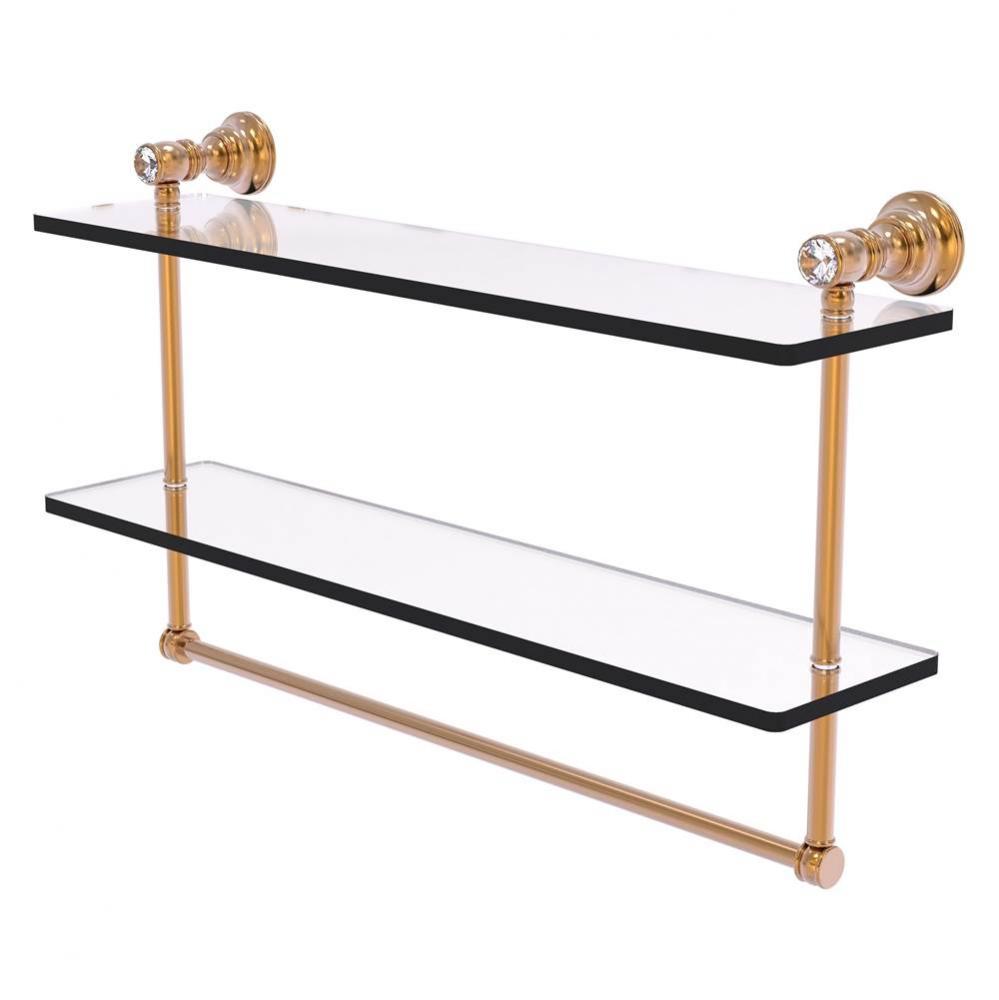Carolina Crystal Collection 22 Inch Double Glass Shelf with Towel Bar - Brushed Bronze