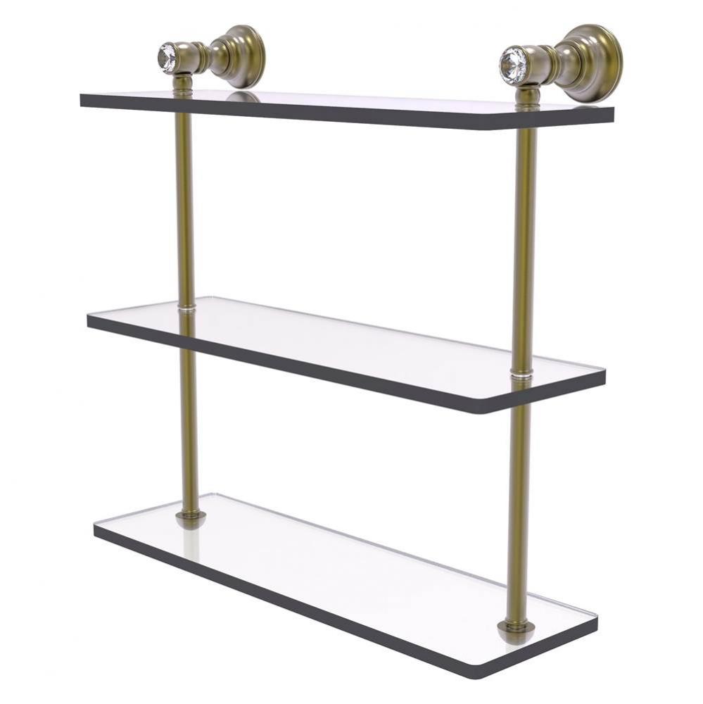 Carolina Crystal Collection 16 Inch Triple Glass Shelf - Antique Brass
