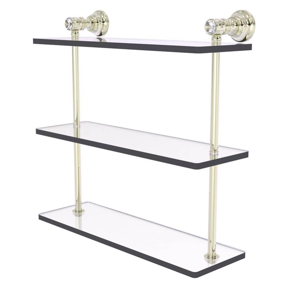 Carolina Crystal Collection 16 Inch Triple Glass Shelf - Polished Nickel