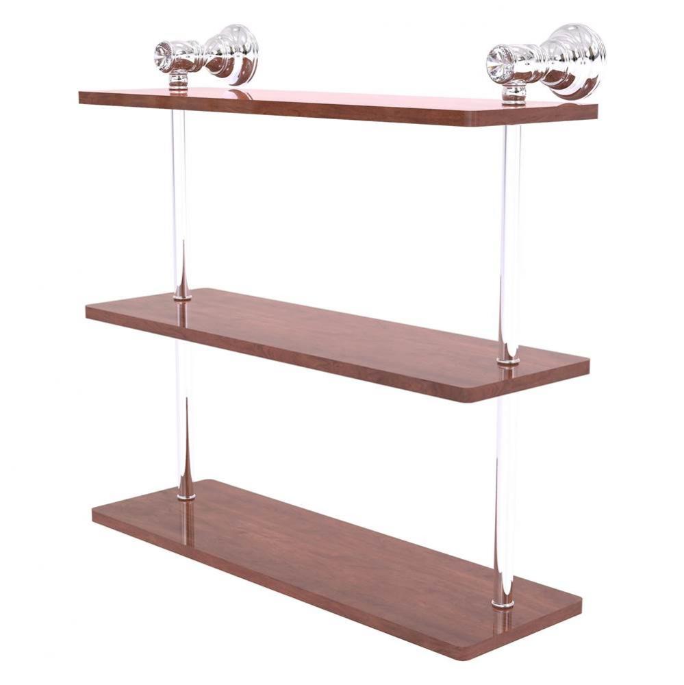 Carolina Crystal Collection 16 Inch Triple Wood Shelf - Polished Chrome