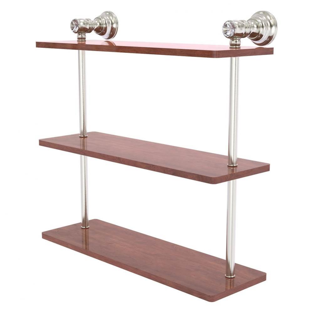 Carolina Crystal Collection 16 Inch Triple Wood Shelf - Satin Nickel