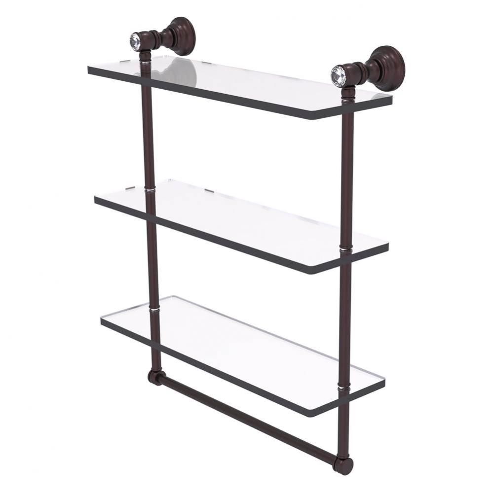 Carolina Crystal Collection 16 Inch Triple Glass Shelf with Towel Bar - Antique Bronze