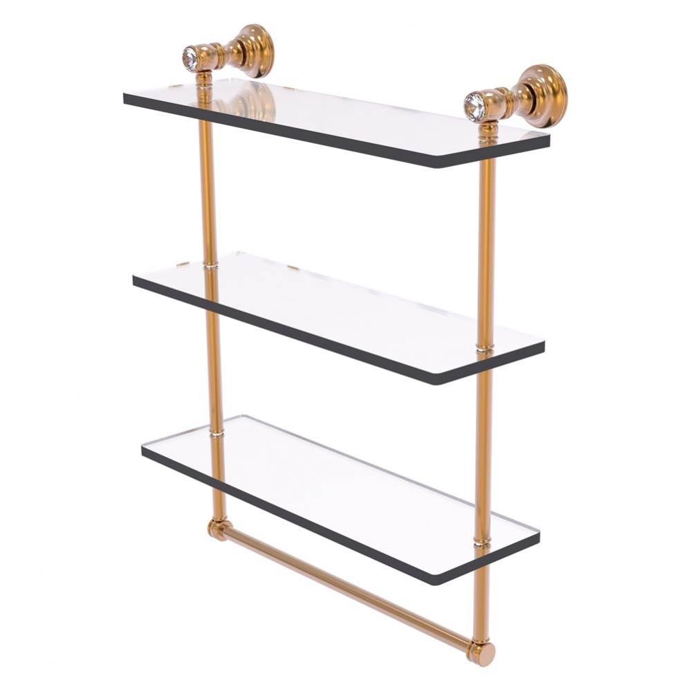 Carolina Crystal Collection 16 Inch Triple Glass Shelf with Towel Bar - Brushed Bronze