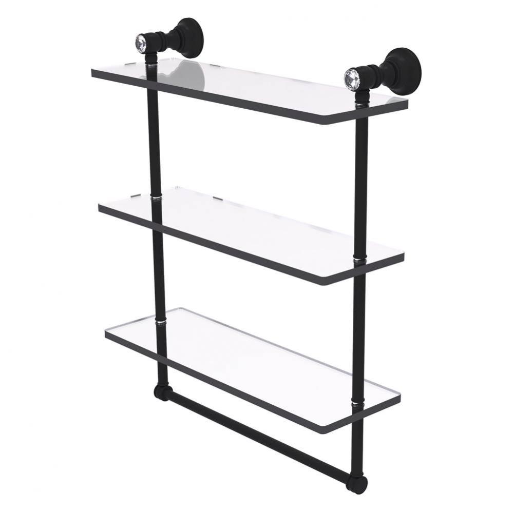 Carolina Crystal Collection 16 Inch Triple Glass Shelf with Towel Bar - Matte Black