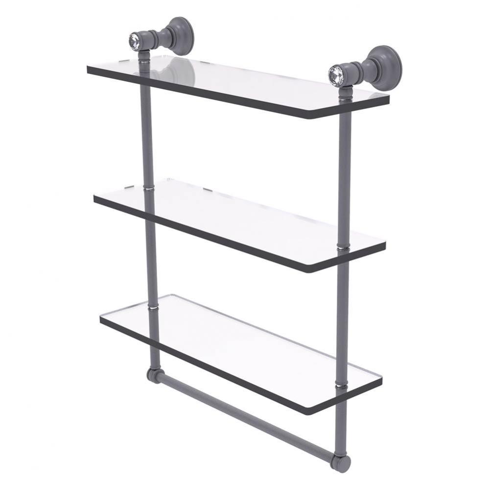 Carolina Crystal Collection 16 Inch Triple Glass Shelf with Towel Bar - Matte Gray